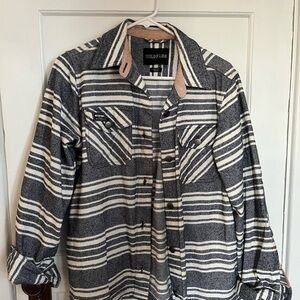 Wildfang Black and White Striped Casual Shirt